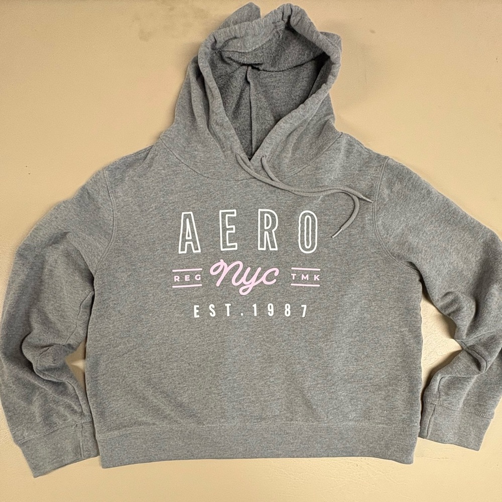 Aeropostale Gray Hoodie with Pink and White Accents